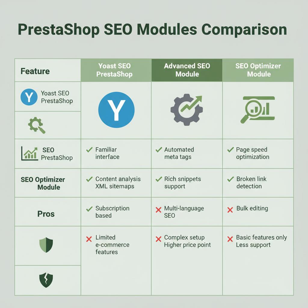 Confronto moduli SEO PrestaShop con pro e contro