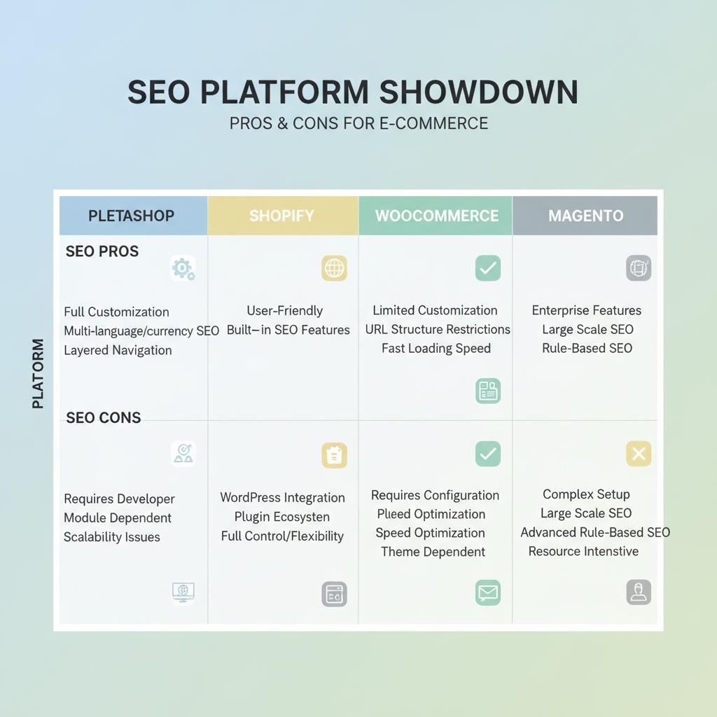 Confronto SEO tra PrestaShop, Shopify, WooCommerce e Magento