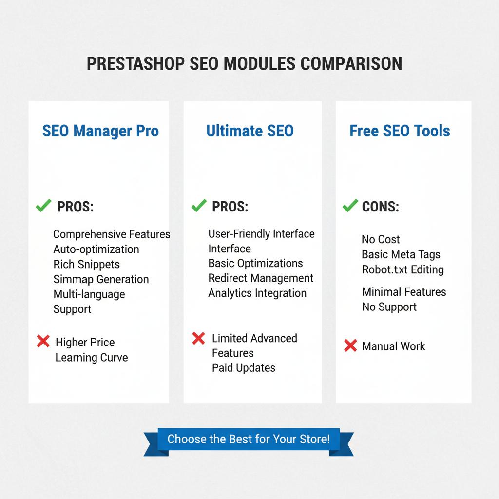 Confronto moduli SEO PrestaShop: vantaggi e svantaggi
